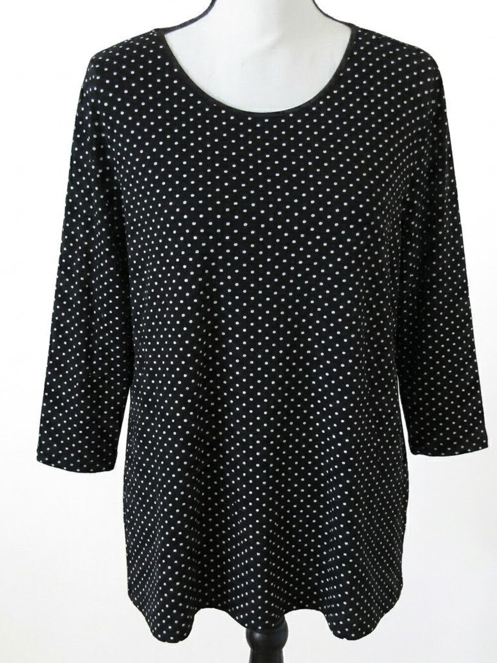 CJ Banks Black Polka Dot Stretch 3/4 Sleeve Casual Top Women's Size 2X